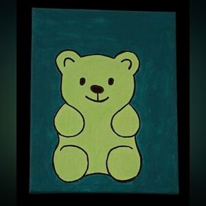 🧸 Neon Gummy Bear Handpainted Acrylic Canvas Art | 8x10 Pop Art Decor